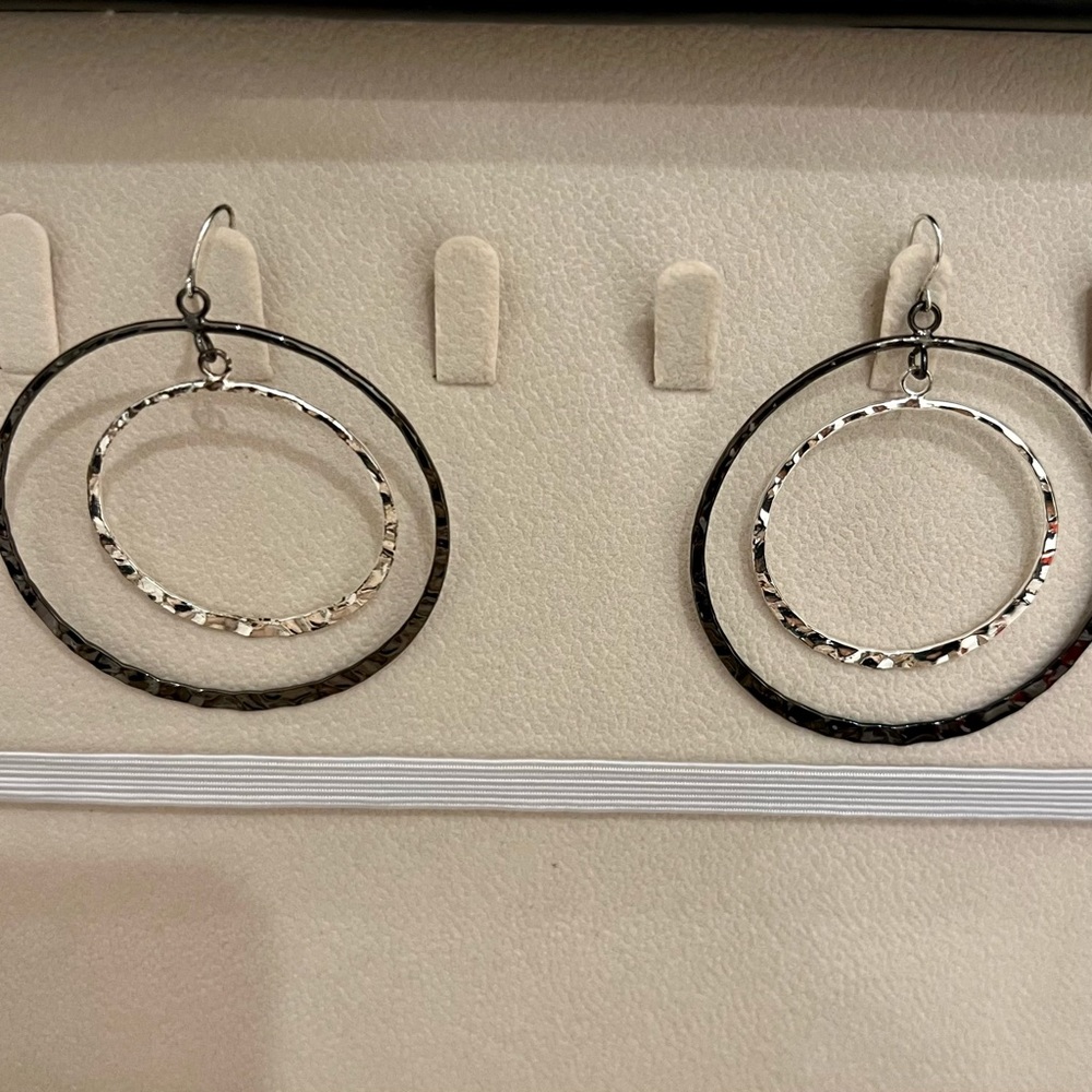 Anthropologie Silver Double Hoop Hammered Earrings (final price) - Picture 5 of 5